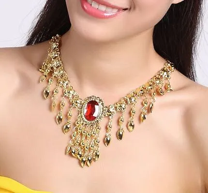 NEW BELLY DANCE NECKLACE COSTUME JEWELRY BOLLYWOOD DANCING PROPS Belly Dance Necklace Gem Belly Dance Jewelry Necklace Headdress 2 Use