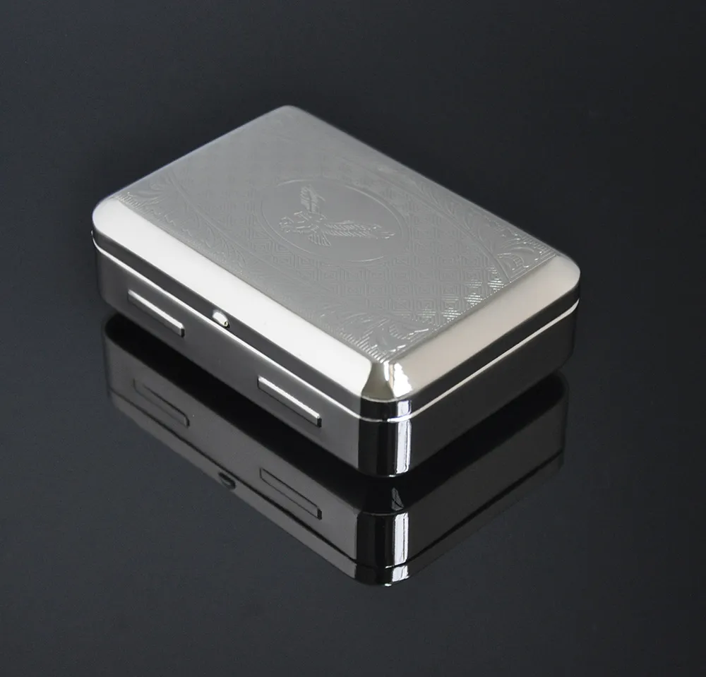 BOX-012 Silver metal portable Refillable cigarette tobacco case box, rolling machine paper herb grinder shisha hookah bong supplier