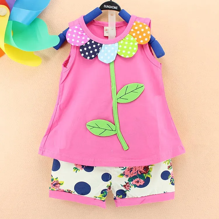 2016 bebek kıyafetleri Saf pamuk çiçek yaprakları yelek + renkli şort 2 adet bebek kız giysileri set yaz bebekler kıyafet Kamuflaj kızın moda
