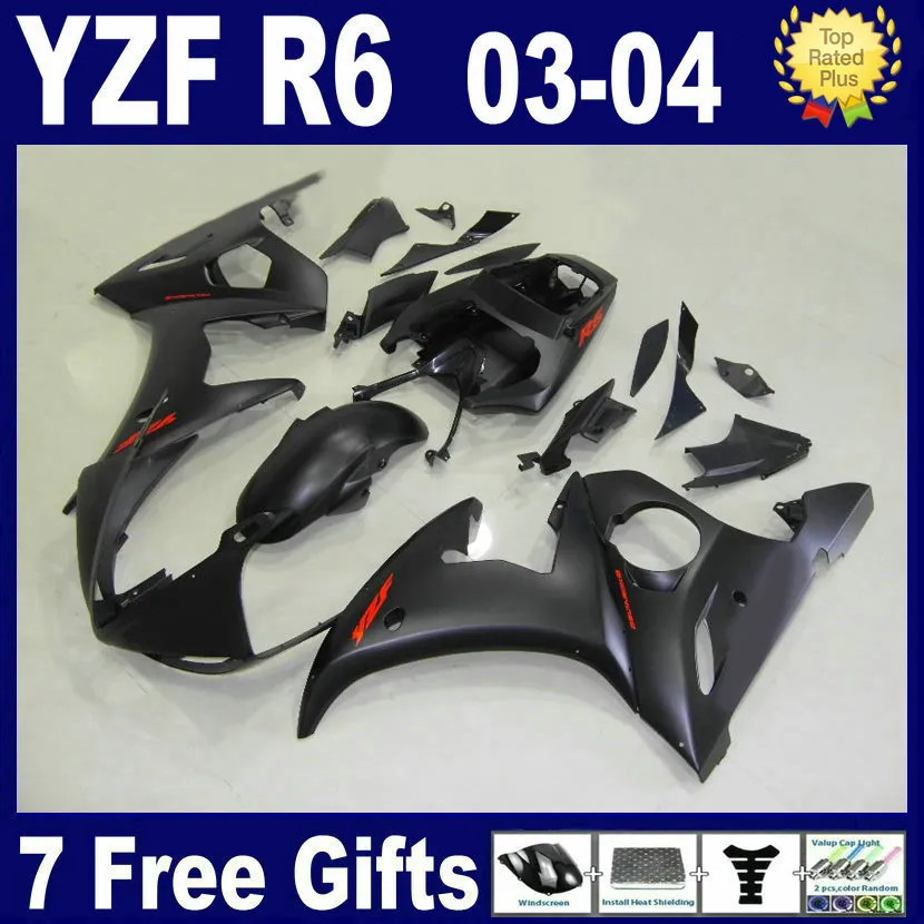 Flat Matte Black Fairing Kit för 2003 2004 Yamaha R6 Fairings 03 04 YZF R6 Fairing Kit Bodywork Parts