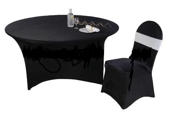 5 SZTUK 6FT Round Black Spandex Table Cloth 210gSM Wysoka jakość na wesele, impreza, użytkowanie hotelu