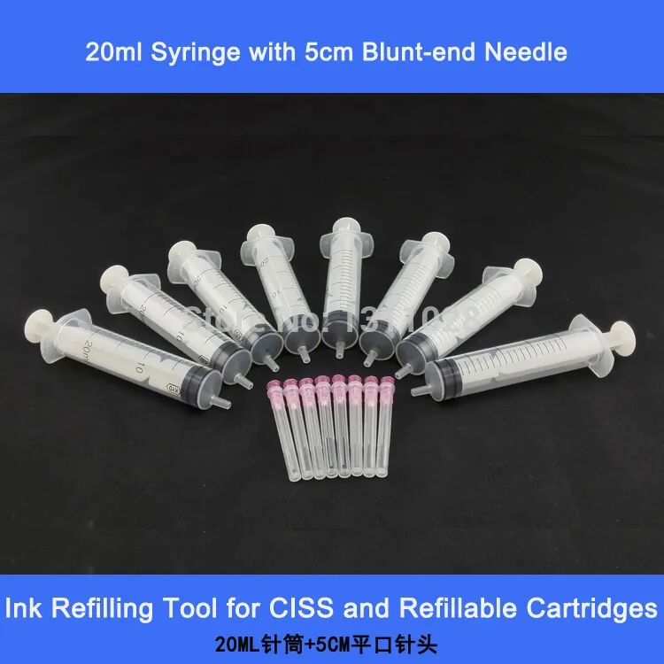 INKWAY 8 *20ml SYRINGES With 5cm LONG BLUNT NEEDLE For REFILLING INK In CISS CIS And REFILLABLE