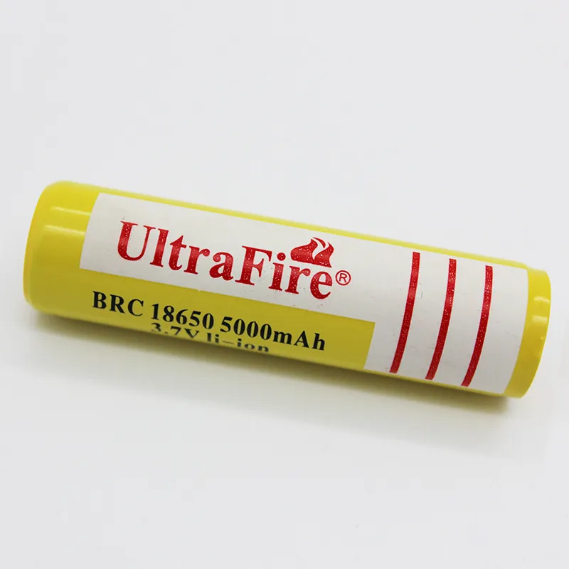 Jaune UltraFire 18650 Batterie rechargeable Li-ion haute capacité 5000mAh 3.7V pour lampe de poche LED Appareil photo numérique Chargeur de batteries au lithium