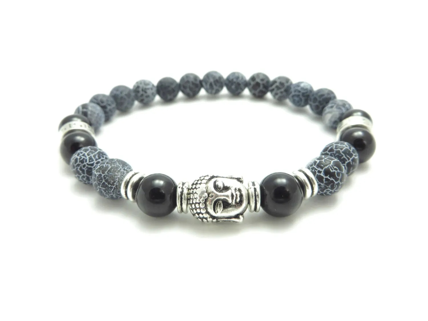 SN0274 Buddha Mala Bracelet Men's Black Onyx Bracelet Yoga Jewelry Wrist Mala Agate Healing Men's Bracelet Christmas Gift