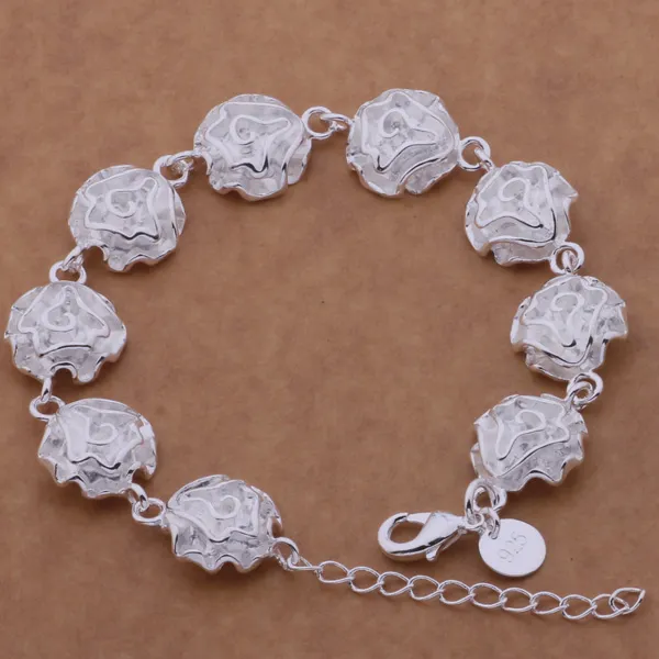Livraison gratuite avec numéro de suivi Top vente 925 Bracelet en argent Rose fleur Bracelet bijoux en argent 20 pièces/lot pas cher 1589