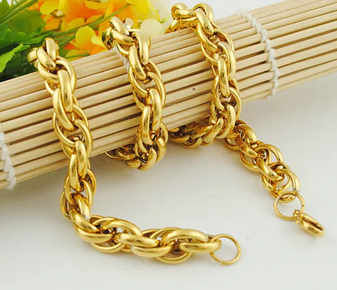 New Middle Eastern Style Gold Plated Pure 316L Stainless steel Charming Twist Oval Rope Chain Link Necklace in Men Jewelry 9mm 24''