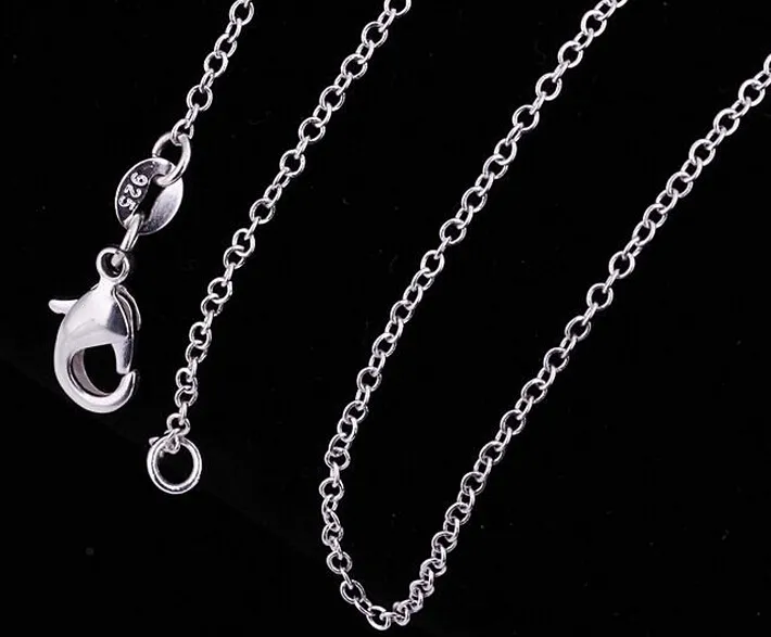 100pcs /lot 925 Sterling Silver plating Rolo " O " Chain Necklaces 1mm 16/18/20/22/24'' 925 Silver Chains Fit Pendant Jewelry