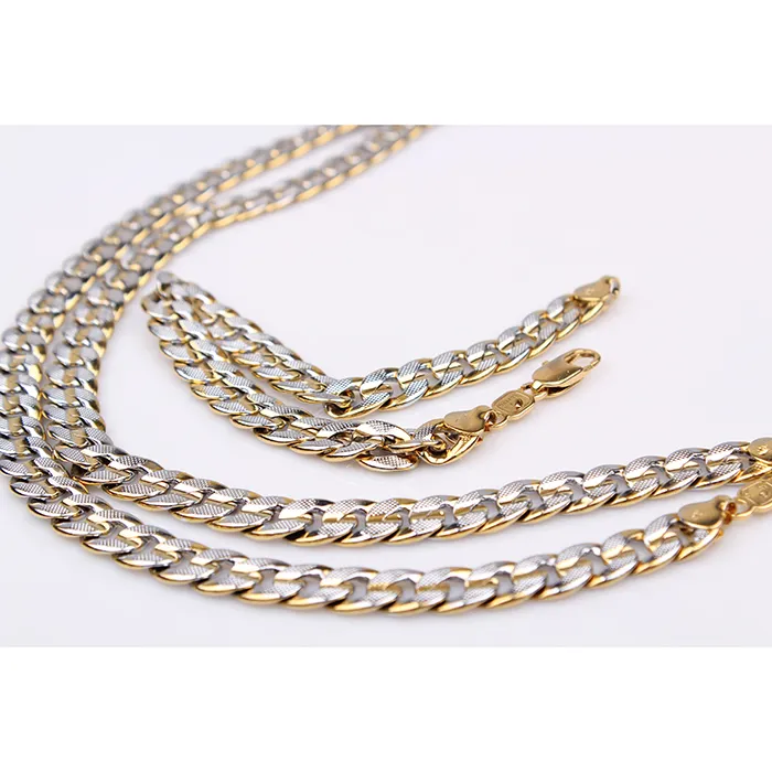 set di gioielli oro 18k riempito GF 2 toni pringting cordolo catena cubana 9 millimetri collana di bracciali 8,66 