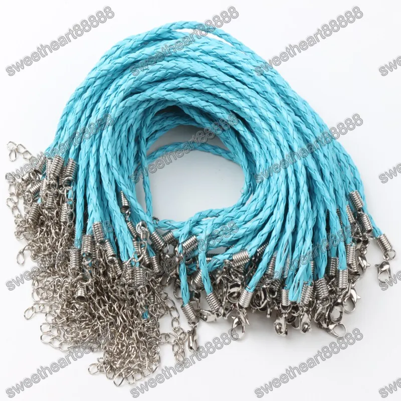 100ps / 21 couleurs 20 5cm cuir tressé chaîne de charme bracelets amour pour perle fermoir à homard chaîne à maillons 326D