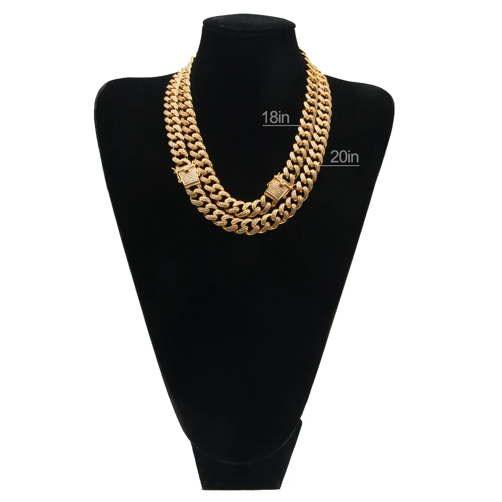16/18/20/24inches Zirconia full 12mm Iced Out out Cuban Link Chain Necklace Men Hip Hop Jewelry