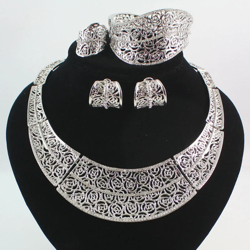 Moda 18K Pozłacane Kryształ Afryki Dubaj Wedding Party Naszyjnik Zestaw Biżuterii