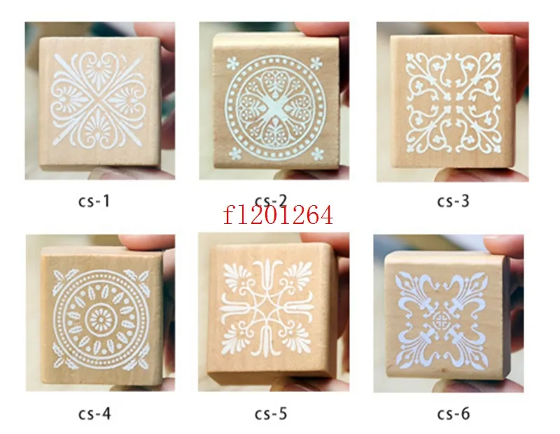 DHL FedEx Gratis frakt 4x4cm Square Shape Cute Lace Series Wood Stamp Round Present Stämpel, / 