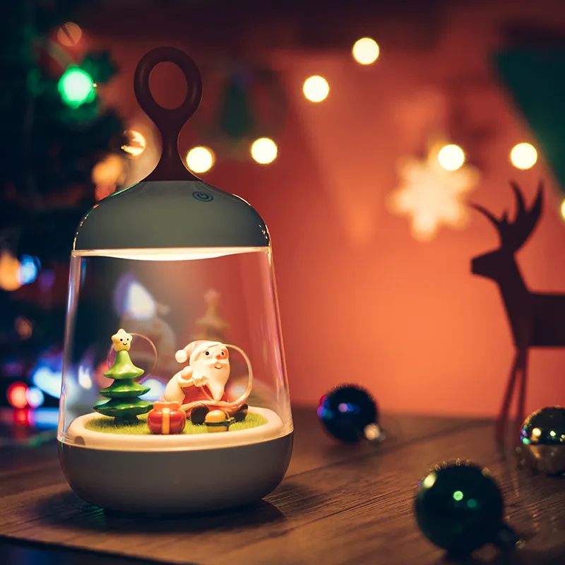 yılbaşı Noel Baba 3D LED Gece Işığı Mikro Peyzaj LED Gece lambası Şarj Edilebilir Dokunmatik Sensör USB Işık Yatak Odası Sanat Decor ışıkları