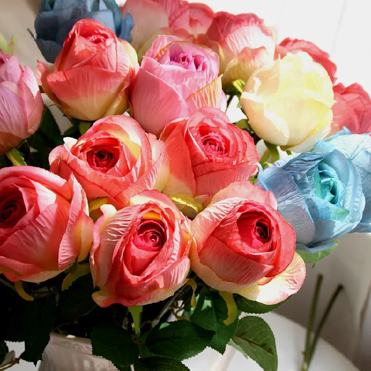 Californië kunstmatige roos zijde ambachtelijke bloemen real touch bloemen voor bruiloft kerstkamer decoratie6 kleur goedkope verkoop