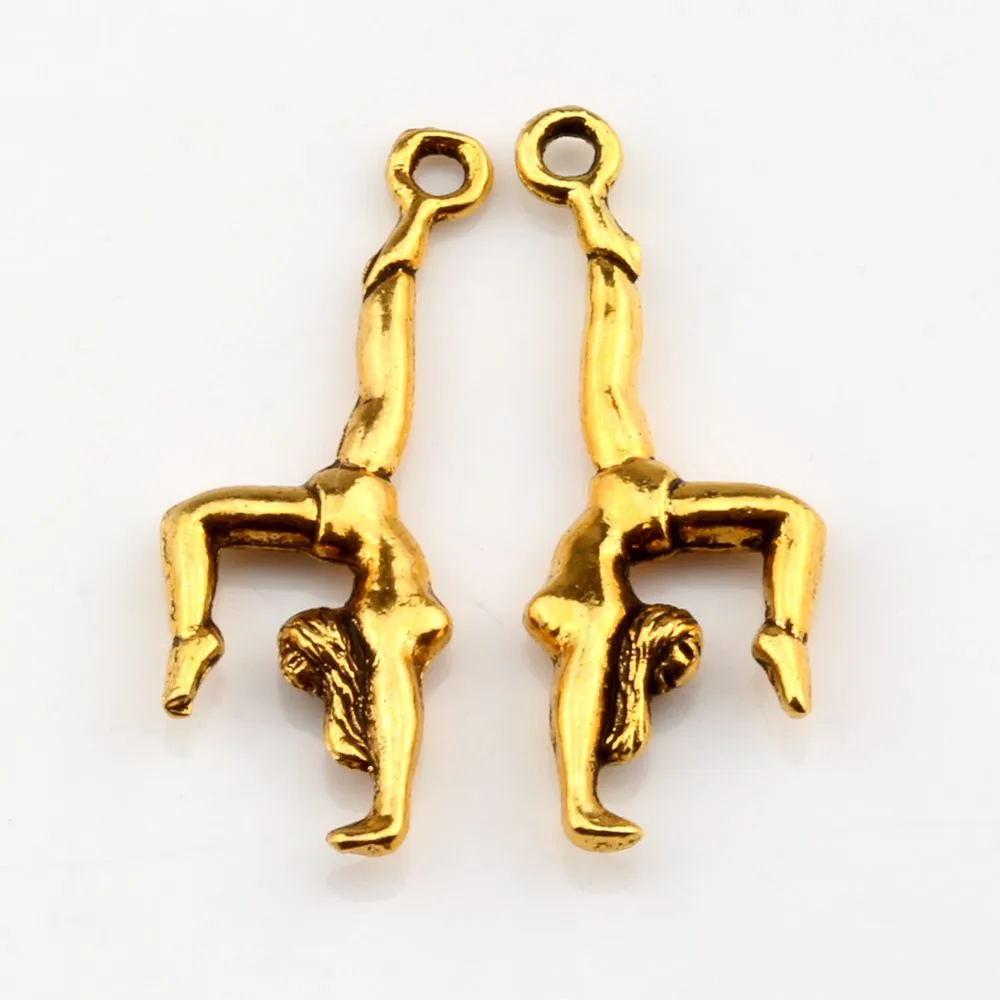 Hot ! Antique Silver / Antique Gold Double-sided design Gymnastics Gymnast Athlete Charms pendants DIY Jewelry 11 x 30mm