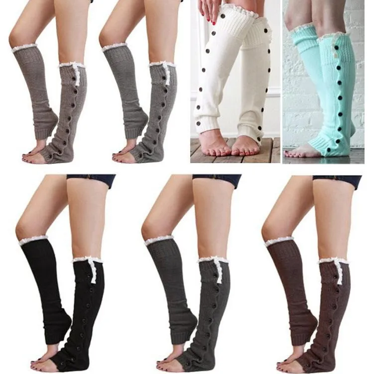 Gratis Fedex Ship Christmas Womens Boot Socks Ben Warmers Lace Button Winter Leggings Värm upp Stickade Booty Gaiters Foot Cover Knee High Socks