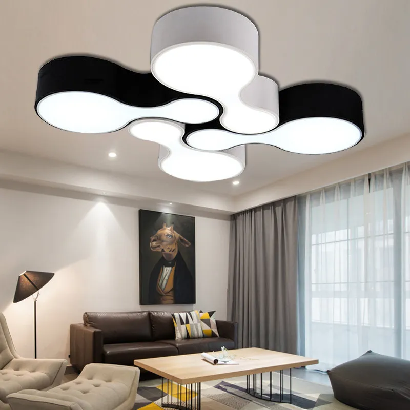 L55-Modern simple personality creative bowling black/white DIY combination iron LED ceiling lamp living room bedroom lighting