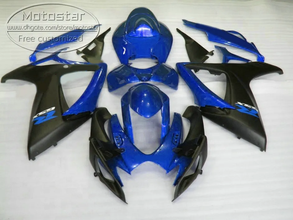 Novo Kit de Feira para Suzuki GSX-R600 / 750 06 07 Feedings K6 GSXR 600 750 2006 2007 Matte Black Azul Plástico Motobike Set NS48