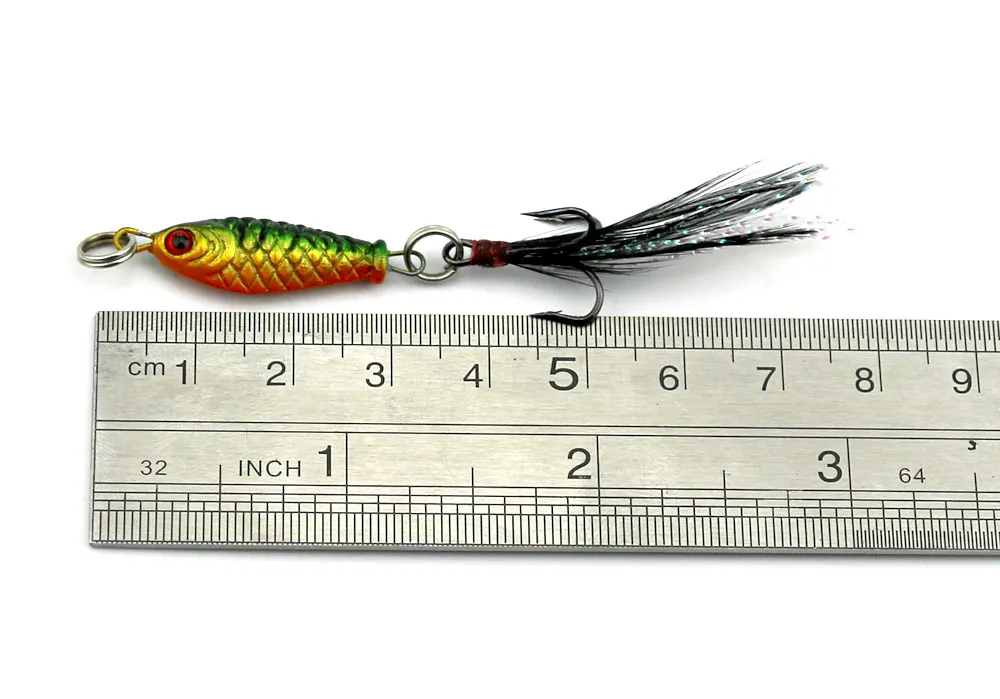 Hengjia Hot Selling 200PCS / Lot Sinking Fiske Lures 4 Färger 2,5cm 6,4 g Lead Head Jig Bait Fiske Tackle med fjäder