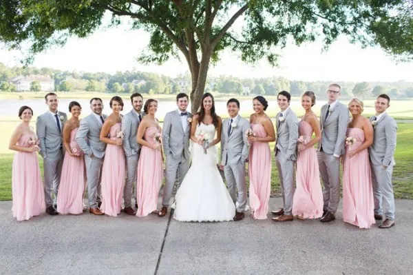 Vente chaude rose robes de demoiselle d'honneur sur mesure pas cher robes de demoiselles d'honneur sans bretelles froncé en mousseline de soie longueur de plancher tenue de fête de mariage