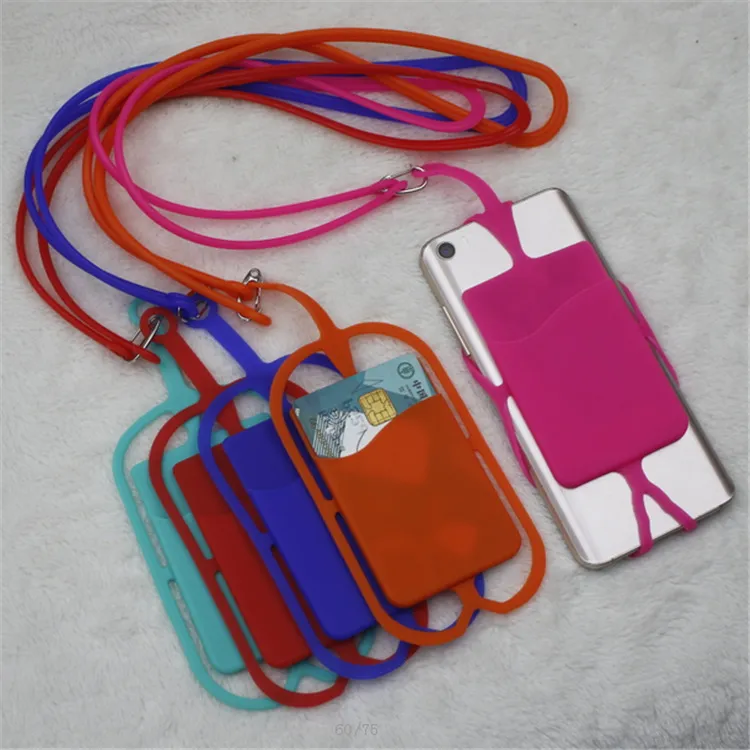 İPhone 15 için uzun kordon kayış pounch kart yuvası tutucu ile evrensel mobil yumuşak silikon kasa