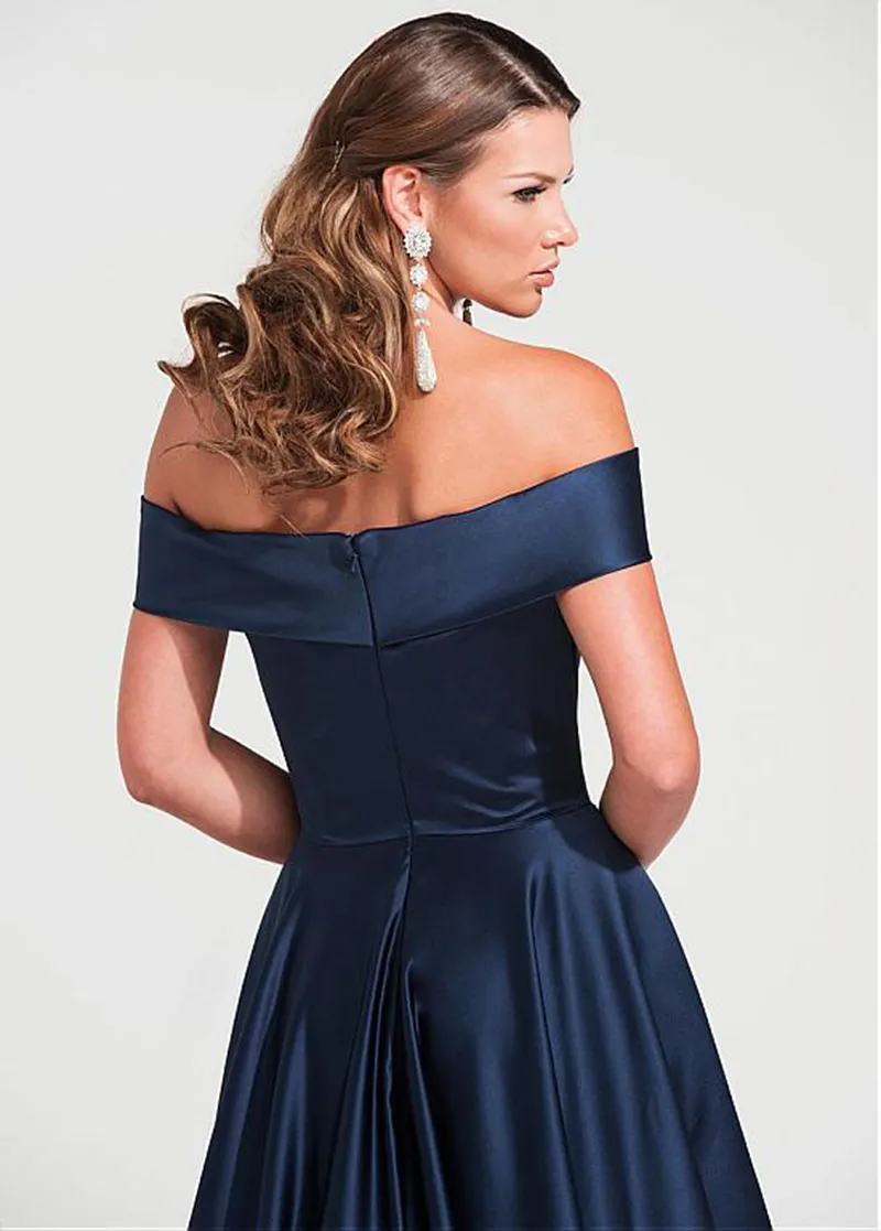 Vendita calda bateau collo lungo blu navy abiti da ballo Robe de Soiree semplici abiti da festa di ballo abiti da sera formali taglie forti