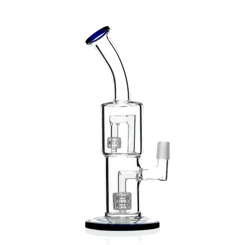 New double recycler glass water pipe glass bong recycler oil rigs for smoking with 11 inches 18mm male joint