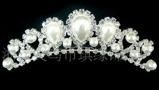 Hurtownie Elegancka Imitacja Pearl Rhinestone Inlay Crown Bridal Crown Tiara Wedding Bride Włosy Biżuteria Grzebień 2015 Freeshipping