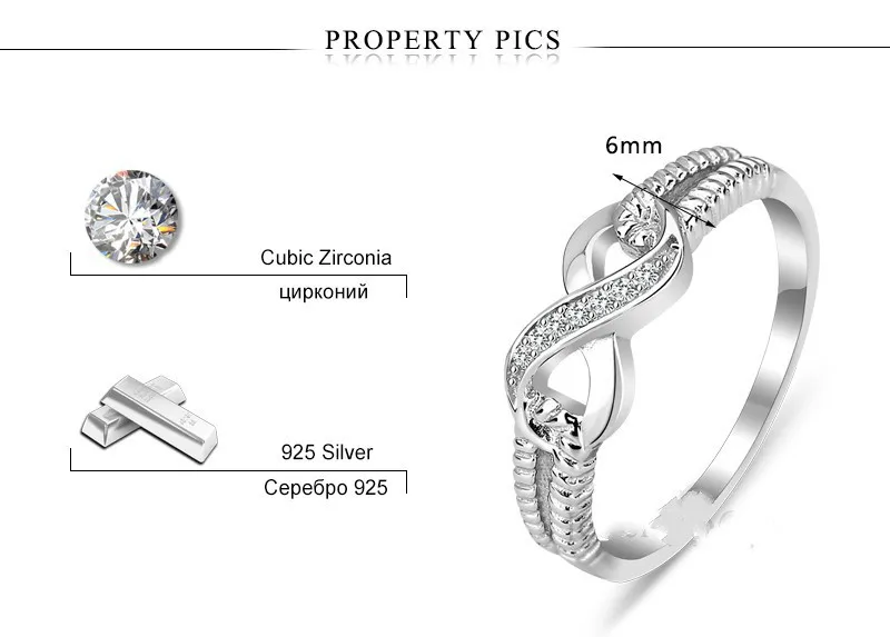 Groothandel-Echt 925 Sterling Zilveren Sieraden Ringen voor Dames Bruiloft Dame Infinity 3.5 Ring Size