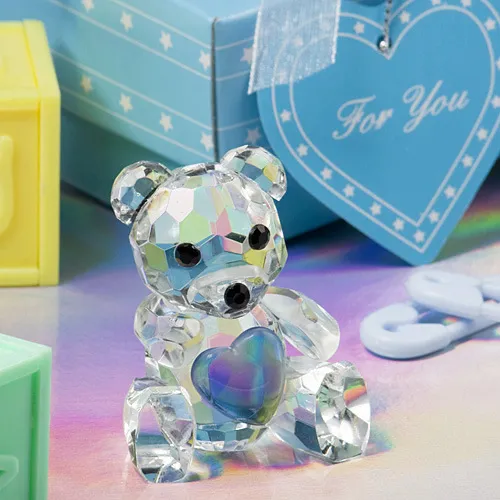 FREE SHIPPING Baby Shower Favors Choice Crystal Collection Teddy Bear Figurines -Blue Crystal For Boy+30pcs/lot