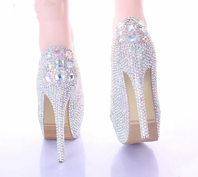 10/12 / 14 cm Stiletto Heel Wedding Buty Luksusowe Sparkly AB Crystal Bride Formal Sukienka Buty Platforma Rhinestone Party Prom