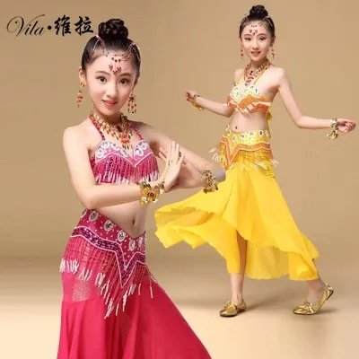 Belly dance costume clothes wear for kids dance child bellydance children  gift indian dance 3pcs Bra&Belt&Skirt CW002