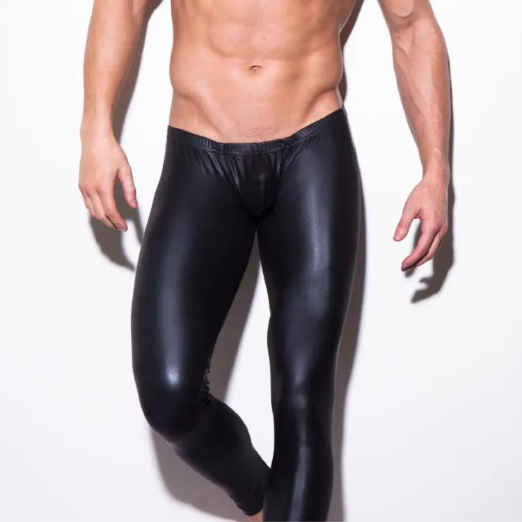 Pantaloni da uomo elasticizzati con legging skinny in pelle nera all'ingrosso sexy da 24-35 pollici di vita