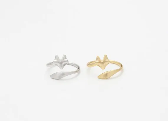 10st Gold Silver Justerbara söta rävringar Enkla 3D -djurhuvud Face Tail Ring Tiny Ed Wrap Smooth Fox Minimalist Jewelry F282C4607000