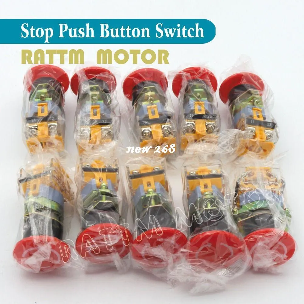 10PCS 22mm Red Signal Ignition Emergency Stop Switch PushButton Mushroom Push Button 22mm Mounting Hole Self locking