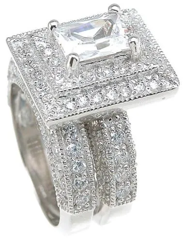 Conjunto de anel de casamento 3 em 1, profissional, inteiro, vintage, topázio, diamante simulado, 14kt, ouro branco, para presente de natal, s332m