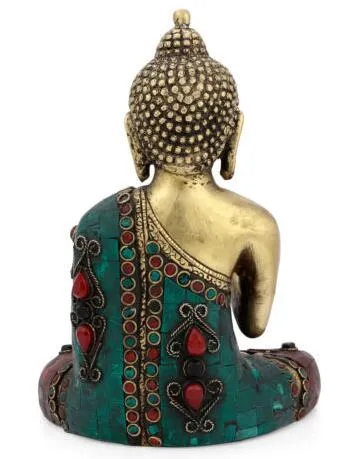 Statua di Vitarka Buddha in ottone scolpito a mano tibetano antico Abhaya Buddismo Decor Art