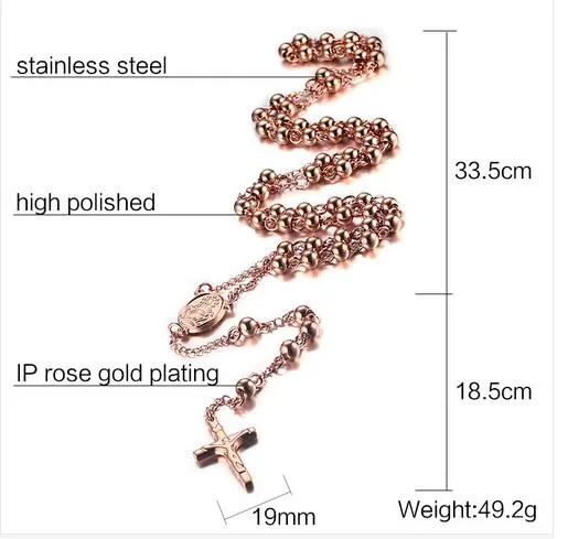 Wisiorek naszyjniki różaniec naszyjnik krzyż jezus pozłacana stal nierdzewna dla mężczyzn i kobiet łańcuszek z koralików