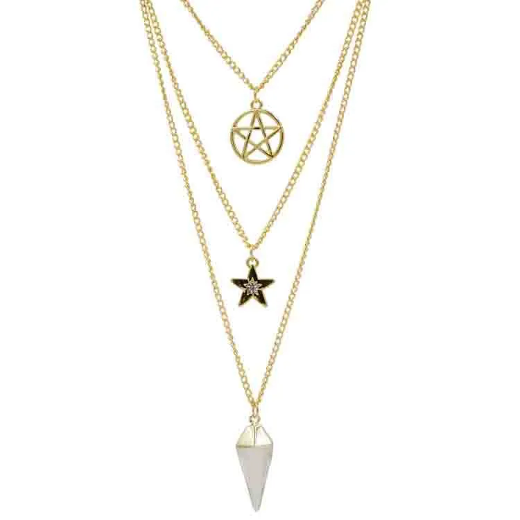 Новая Мода Европейский Стиль Серебро / Позолоченные Многослойные Цепи Звезды Шарм Супер Прозрачный Кристалл Кулон Ожерелье Для Женщин