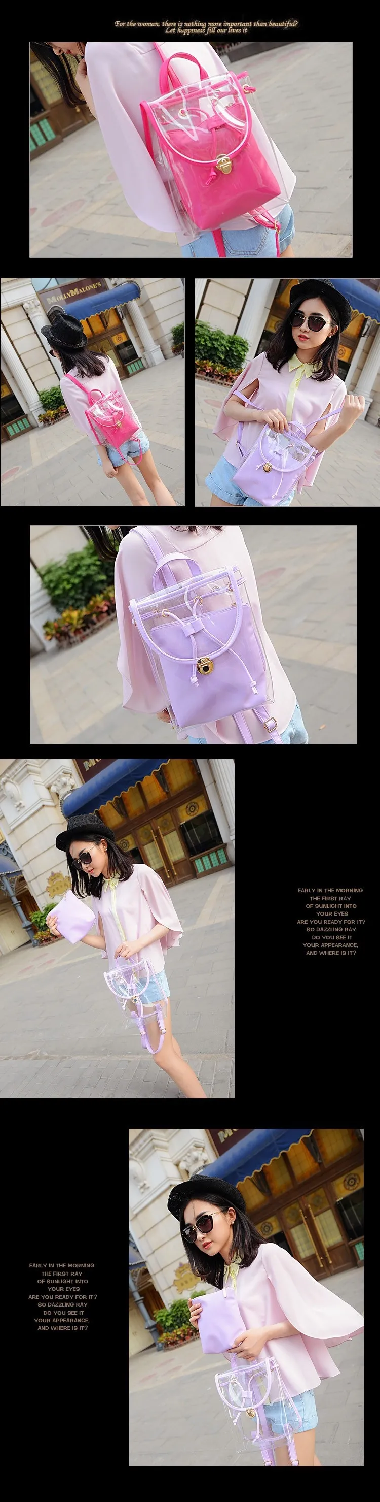 Korean Candy Schoolbag Beach Bags Girls Jelly Color Lucency Lady Ryggsäck Barn barn Casual4058316