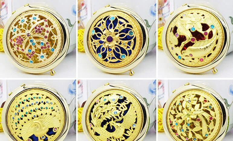 Chic Retro Vintage Gold Metal Pocket Mirror Compact Cosmetic Retro Mirrors Crystal Studded Portable Makeup Beauty Tools6105574