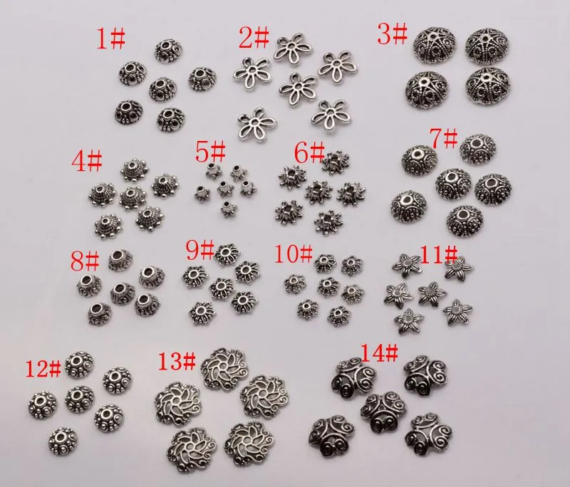Hot ! Antique silver Alloy 14- Style Flower Bead Cap Jewelry Accessories mm30