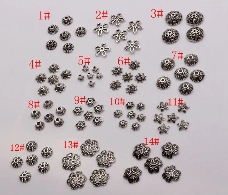 Antique silver Alloy 14- Style Flower Bead Cap For Jewelry Accessories mm30