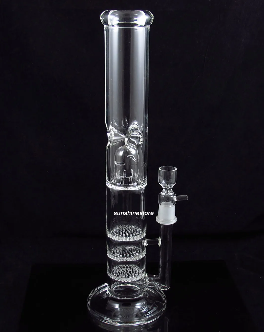 QB-003 glass water pipe with 3 honeycomb disk and splash guard