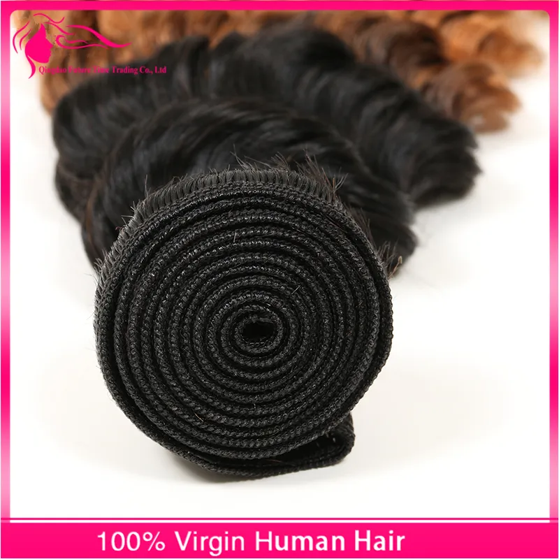 Beleza Mel Cabelo Loiro Feixes de Cabelo Encaracolado Profundo Tece Lote # 1B / 30 Dois Tons Virgem Onda Profunda Do Cabelo Para A Mulher Negra