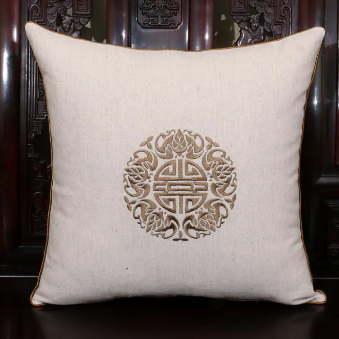 Ultima federa bianca fortunata ricamata 18 pollici Fodere cuscini con cerniera in tessuto di cotone naturale in stile cinese sedie divano