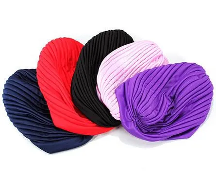 신축성있는 Turban 헤드 랩 밴드 수면 모자 Chemo Bandana Hijab Pleated Cap 큰 새틴 보닛 터번