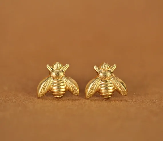 10Pair Gold Silver Honey Bee Earrings Tiny Honeybee Stud Earrings Woodland Insect Fly Birge Honey Bumble Bee Stud örhängen