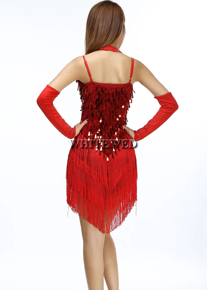 Tassel Sequin Roaring 20s 1920s Gatsby Girl Ladies Flapper Dance Costume Dress Femme pour Great Gatsby Party Water Drop Mesh V Neck Vintage