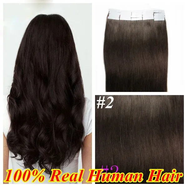 Wholesale - 16" 18" 100% Human PU EMY Tape Skin Hair Extensions 2.5g/pcs 40pcs&100g/set #2 dark brown DHL FREE